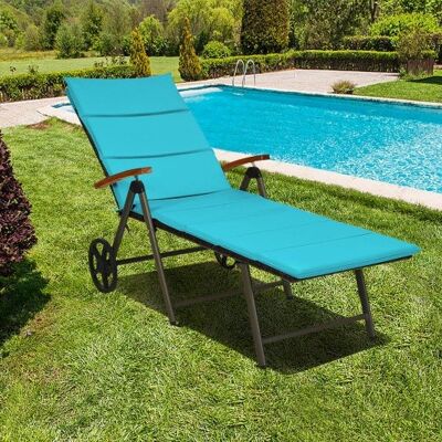 Outdoor-Chaise Lounge Chair Rattan Lounger Liegestuhl-Turquoise