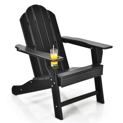 Outdoor-Klapper-Adirondack-Stuhl mit integriertem Tassenhalter für Garten und Veranda-Schwarz