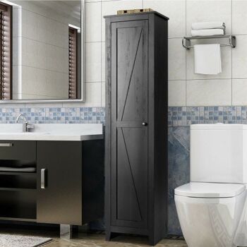 Armoire de rangement de salle de bain tour de linge grand organisateur latéral mince avec étagère noir 3