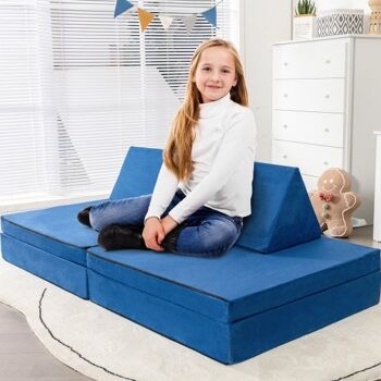 Ensemble de 4 canapés pour enfants Cabrio avec 2 tapis pliants-Bleu 1