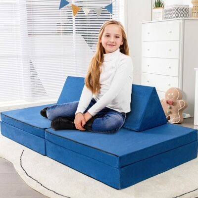 4-teilige Cabrio Kids Couch Set mit 2 Faltmatten-Blau
