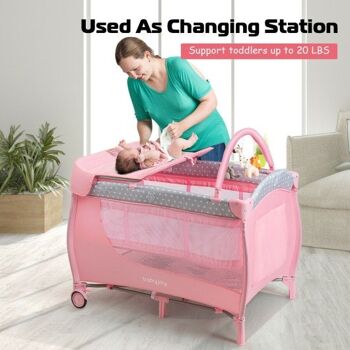 Parc bébé de sécurité pliable pour enfant en bas âge avec station à langer rose 2