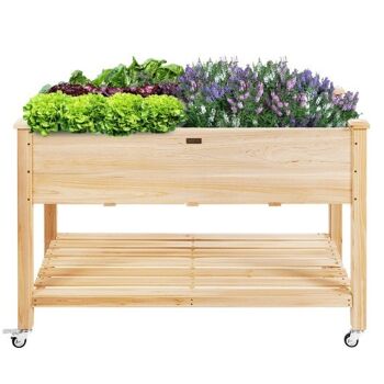 Jardinière surélevée en bois avec étagère à roulettes verrouillable et doublure 3