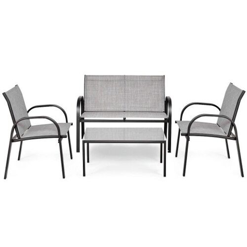 4 Stück Terrasse Möbelset mit Glass Top Couchtisch-Grau