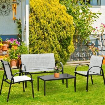 Ensemble de meubles de patio 4 pièces avec table basse en verre - Gris 2