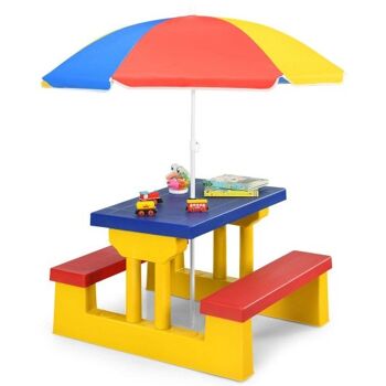 Table pliante de pique-nique pour enfants et banc avec parapluie-jaune 3