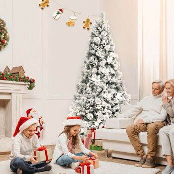 Arbre de Noël floqué de neige de 7 pieds avec des fleurs de poinsettia 2