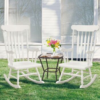 Chaise à bascule en bois massif pour jardin et terrasse blanc 2