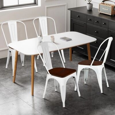 Set von 4 Tolix-Stil Metall Dining Holzsitz-Weiß-Weiß