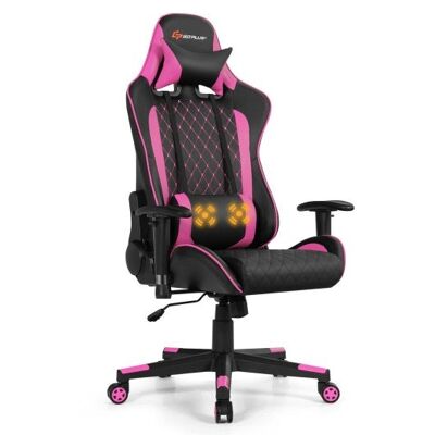 Massage-Gaming-Stuhl mit Lumbalunterstützung und Kopfstütze-Pink