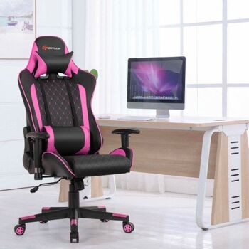 Chaise de jeu de massage avec support lombaire et appuie-tête - Rose 2