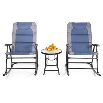 Table de chaise pliante d'extérieur 3 PCs avec coussin bleu 1