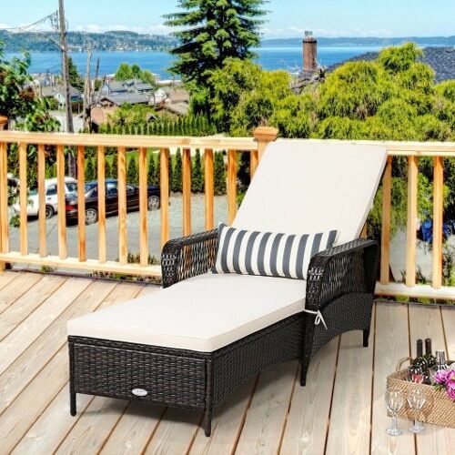 Pe Rattan Chaise Lounge Stuhl Armstuhl Liege mit Kissen verstellbar