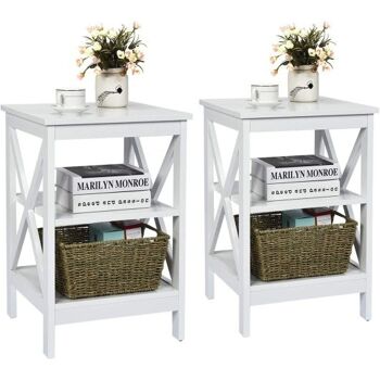 Tables de chevet design à 3 niveaux X avec étagères de rangement pour salon chambre à coucher - Blanc 3