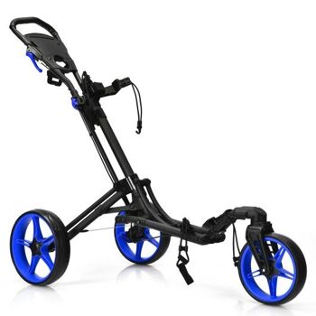Chariot de golf pliant avec tableau de bord, poignée rotative réglable, bleu 1