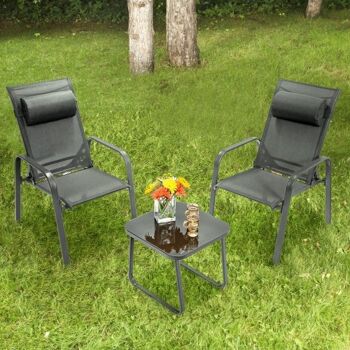 Ensemble 3 mcx de patio bistrot avec dossier ajustable gris 2