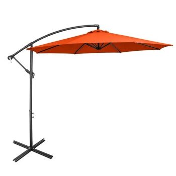 Parasol déporté de 10 pieds avec porte-à-faux à 8 baleines et base en croix orange 3