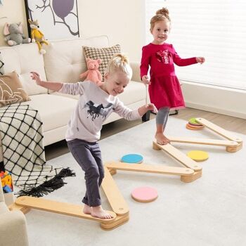 Poutre d'équilibre en bois pour enfants 12 pièces avec pierres d'équipement colorées 2