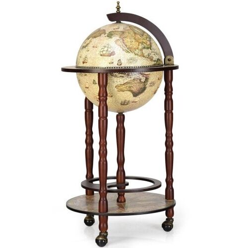 17 Zoll italienisches Stil Design Holz Globe Spirituosenflasche Weinregal mit Rädern