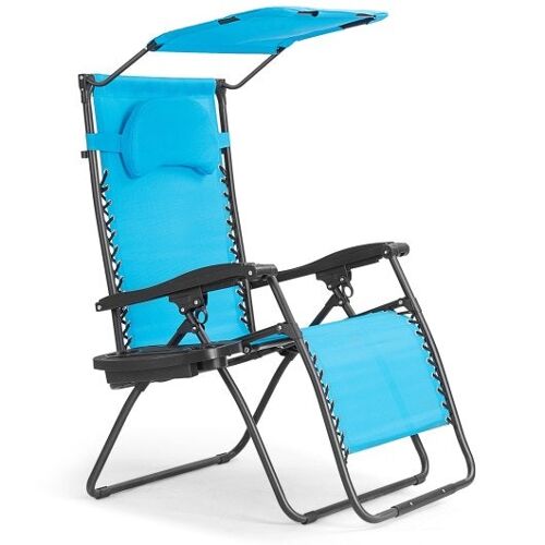 Klapper Liege Lounge Stuhl mit Schatten-Baldachin-Becher-Blue-Blue ZAS10749