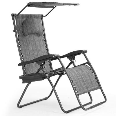 Klapper Liege Lounge Stuhl mit Schatten-Baldachin-Becher-Grau-Grau ZAS10753