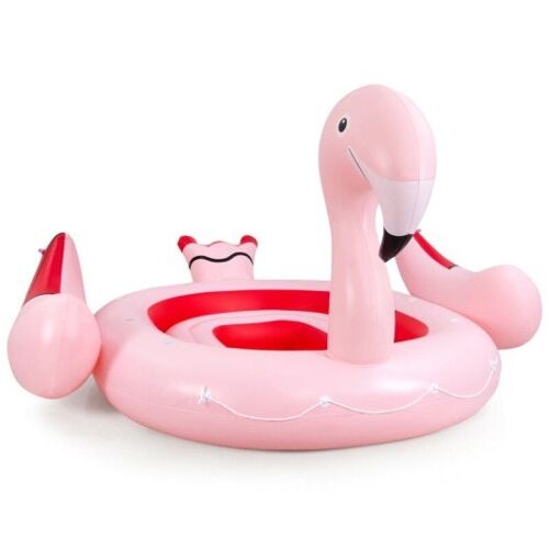 6 Menschen aufblasbare Flamingo -schwimmende Insel mit 6 Tasse Inhabern für Pool und Fluss