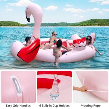 Île flottante gonflable flamant rose pour 6 personnes avec 6 porte-gobelets pour piscine et rivière 3