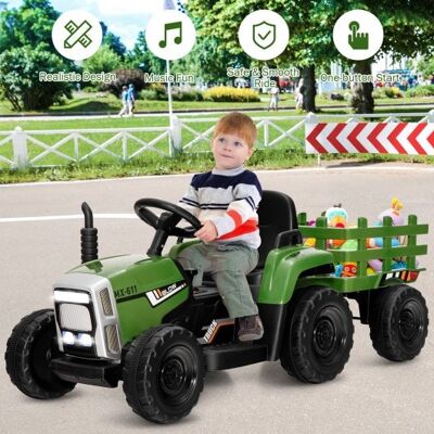12-V-Fahrt auf Traktor mit 3-Gang-Schicht-Bodenlader für Kinder 3+ Jahre alt-dark grün
