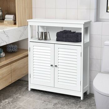 Meuble de rangement de salle de bain autoportant en bois avec porte à double fermeture - Blanc 2