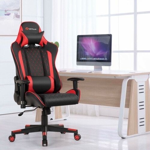 Massage-Gaming-Stuhl mit lumbaler Unterstützung und Kopfstütze-Rot