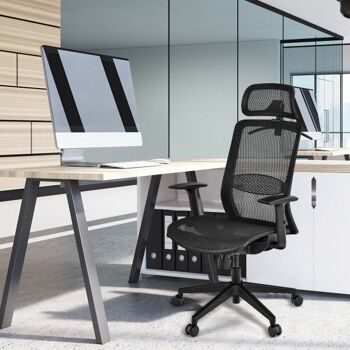 Chaise de bureau en maille à dossier haut ergonomique réglable en hauteur avec Hange-Black 1