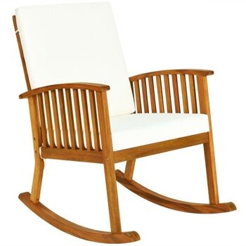Chaise berçante d'extérieur en bois d'acacia avec coussins lavables amovibles 1