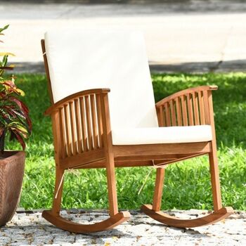 Chaise berçante d'extérieur en bois d'acacia avec coussins lavables amovibles 2