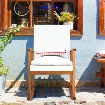 Chaise berçante d'extérieur en bois d'acacia avec coussins lavables amovibles 3