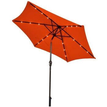 9ft Solaire LED Patio Marché Parapluie Inclinaison Réglage Manivelle Ascenseur Orange 3