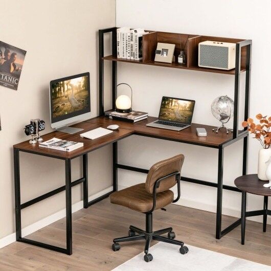 Reversible corner store desk with hutch