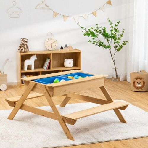 3-in-1-Kinder-Picknicktisch Holz im Freien Wasser Sandtisch mit Spielboxen