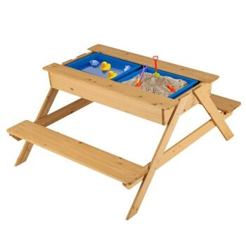 Table de pique-nique 3 en 1 pour enfants table de sable d'eau extérieure en bois avec boîtes de jeu 3