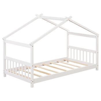 Lit cabane double en bois avec toit blanc 3