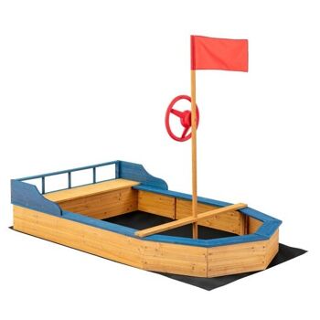 Boîte de bateau pirate pour enfants avec drapeau et gouvernail 'Pirate Boat 1