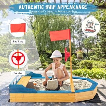 Boîte de bateau pirate pour enfants avec drapeau et gouvernail 'Pirate Boat 3