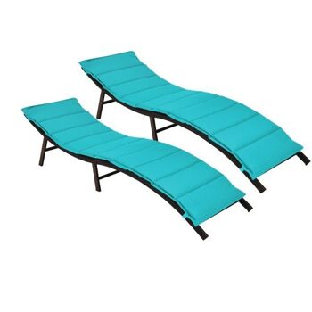2 chaises longues pliantes pour terrasse - Turquoise 1