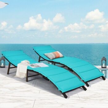 2 chaises longues pliantes pour terrasse - Turquoise 2