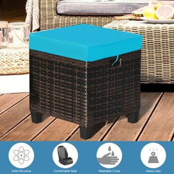 2 pcs Patio Rotin Pouf Siège Rembourré Turquoise 3