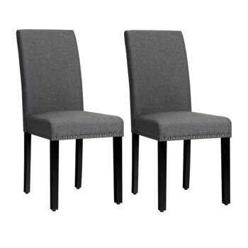 Ensemble de 2 chaises rembourrées en tissu avec tête de clou gris 3
