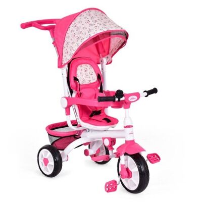 4-in-1 abnehmbarer Kinderwagen-Dreirad mit runden Baldachin -pink