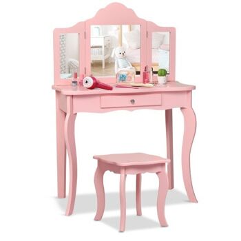 Ensemble de tabourets de coiffeuse avec miroir de maquillage pour enfants-rose 3