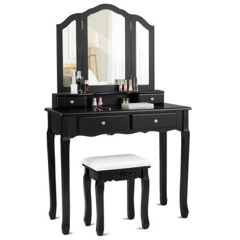 Outil de vanité miroir à 4 tiroirs avec chaise rembourrée noir 3