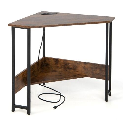 Triangle Computer Corner Desk mit Ladestation-Rustic Brown