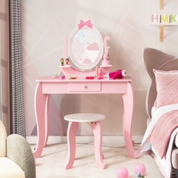 Accessoire de vanité enfant avec miroir ovale rotatif rose 1